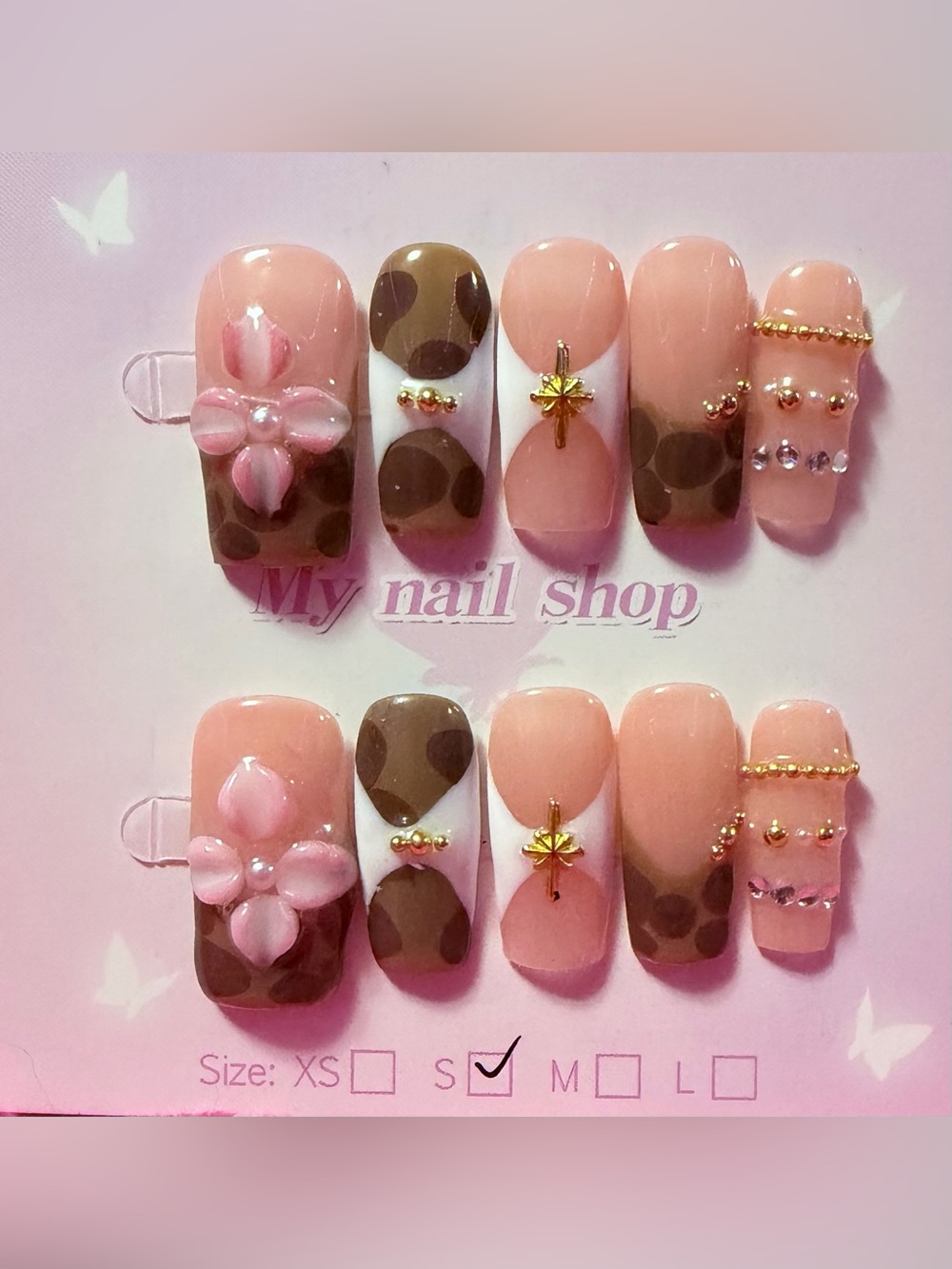 Pink & Brown Leopard Accent False Nail Set